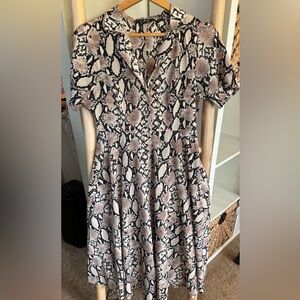 Lulus Beige Snake Print Collared Midi Dress